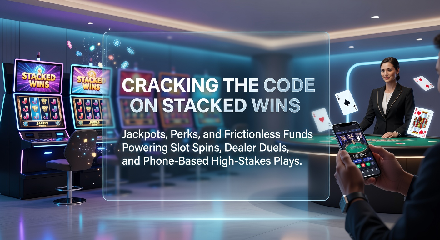 Vibrant illustration of stacked slot symbols exploding into jackpots amid live dealer tables and mobile screens
