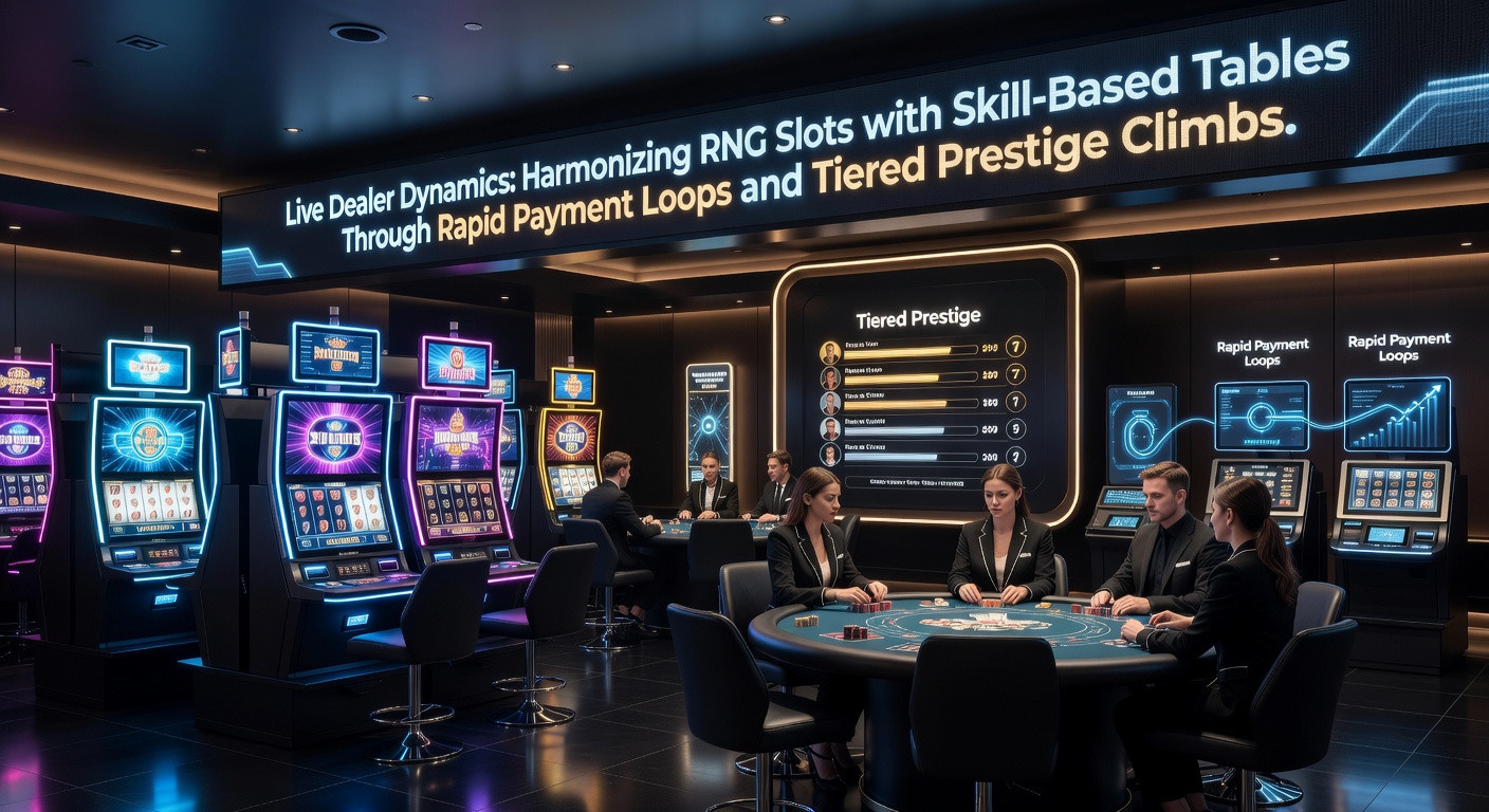 Dynamic live dealer session blending vibrant slot reels and strategic table games, with digital payment icons and ascending VIP tiers in the backdrop