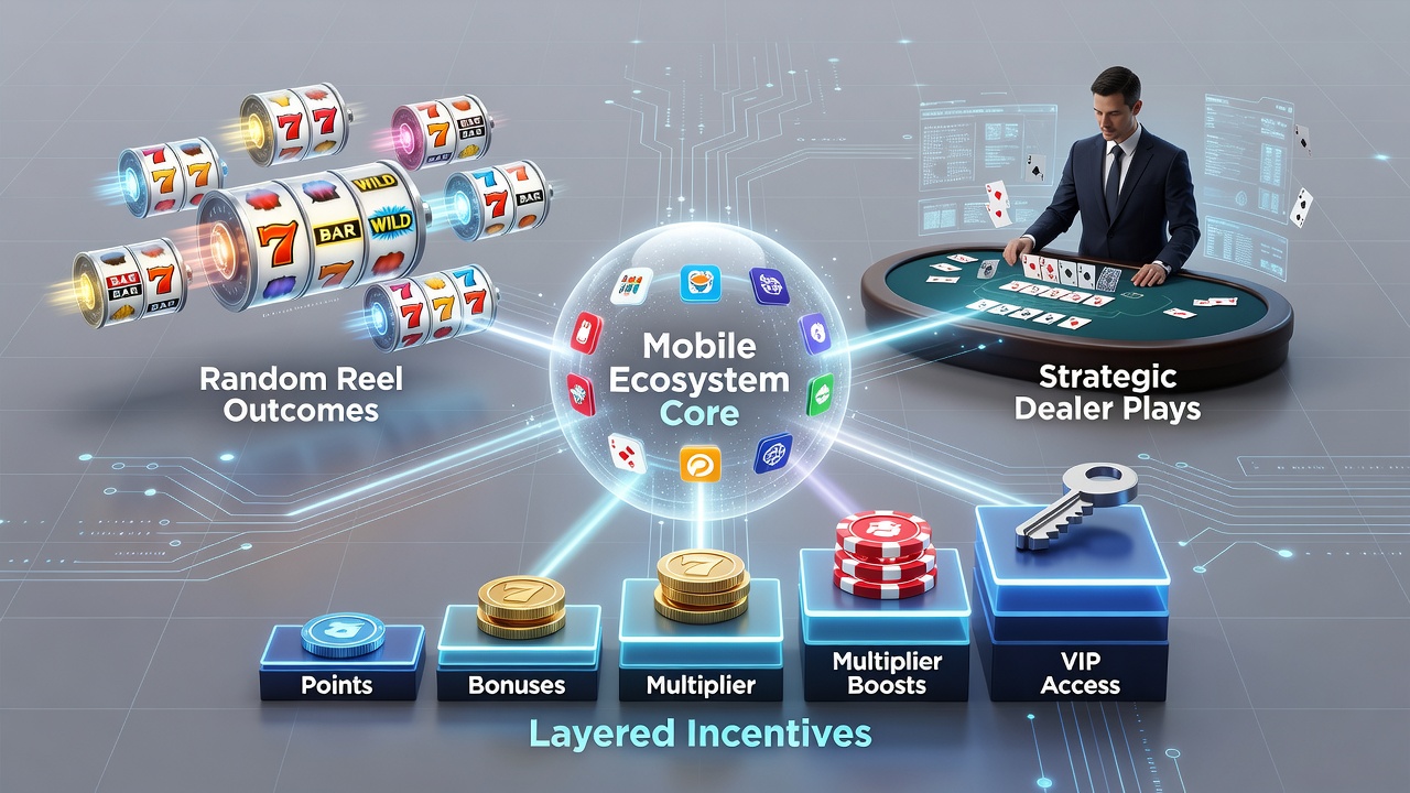 Dashboard view of tiered status levels with connected slot and live dealer progress bars on a smartphone screen