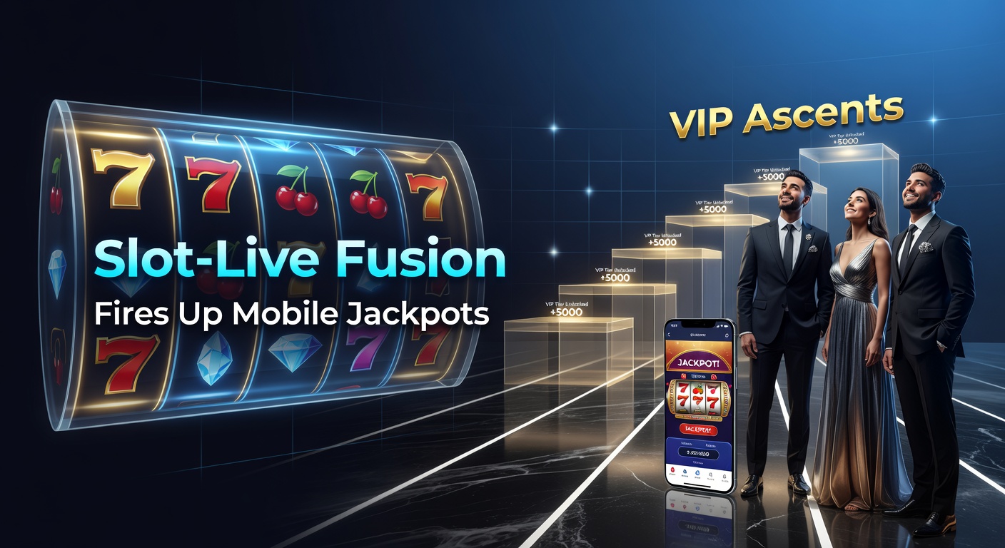 Vibrant slot reels merging with live dealer blackjack tables on a mobile screen, jackpot counters ticking upward in the background